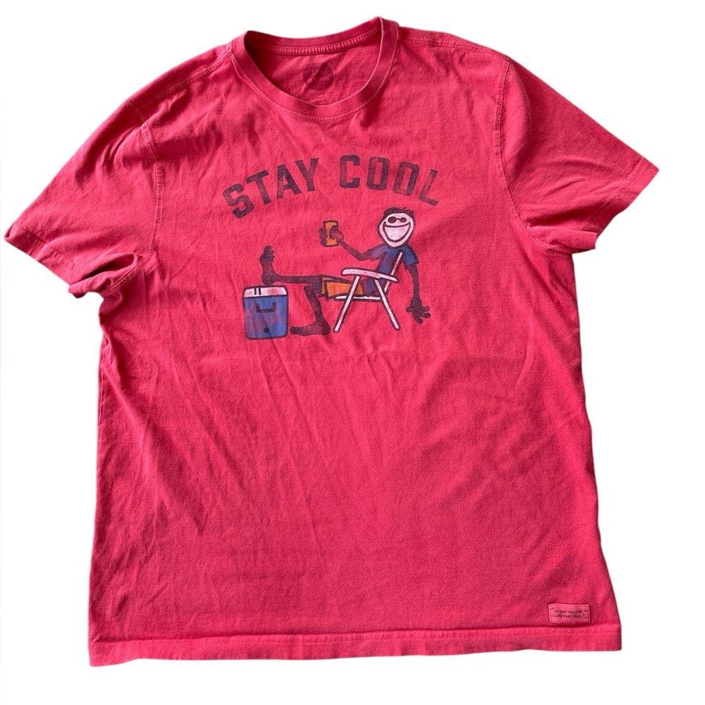 Men’s Large Life Is Good Crusher T-Shirt Red Stay Cool Graphic EUC